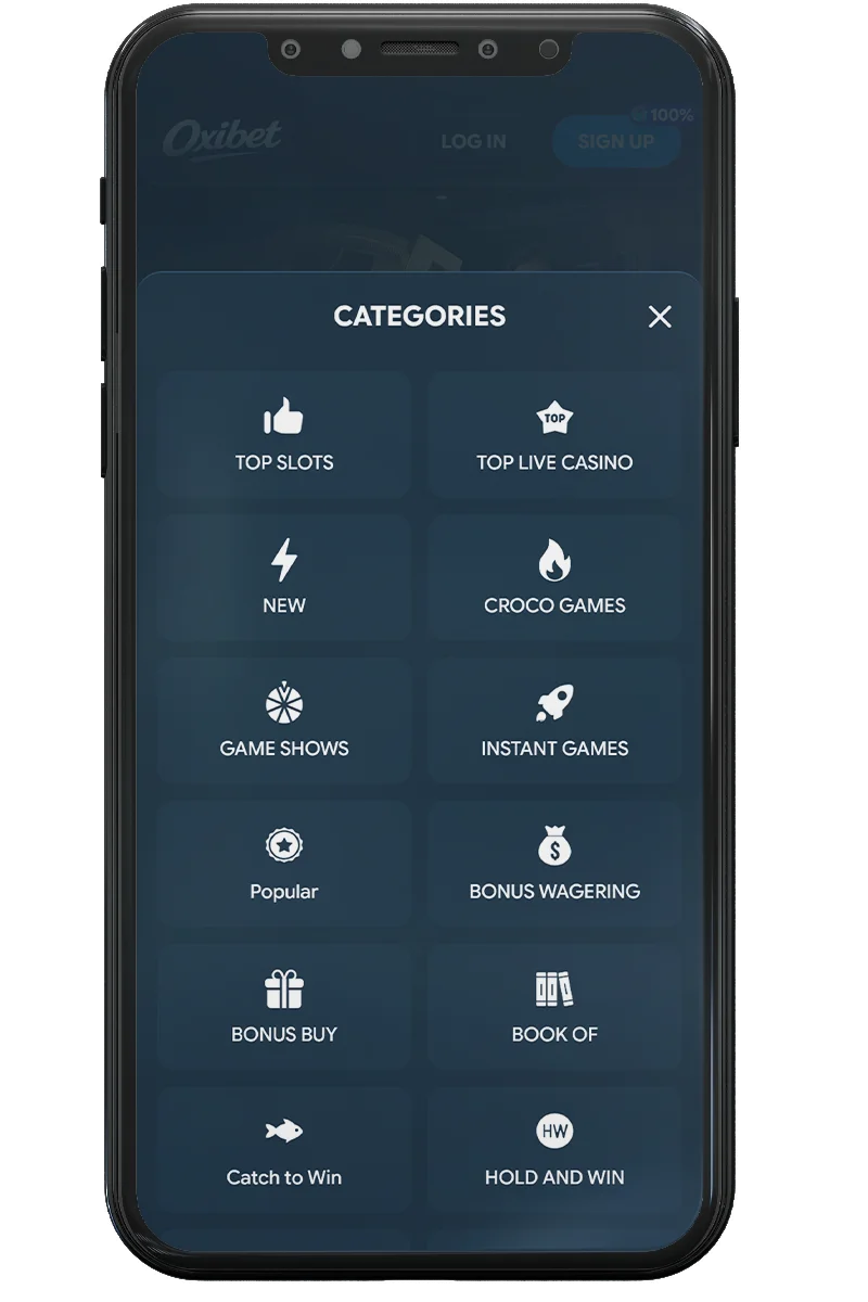 Screenshot of an online casino on a mobile phone